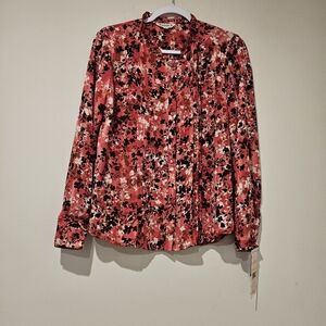 Nanette Lepore Floral Women's Btoon Up Top, Size Medium, Red, White and Black